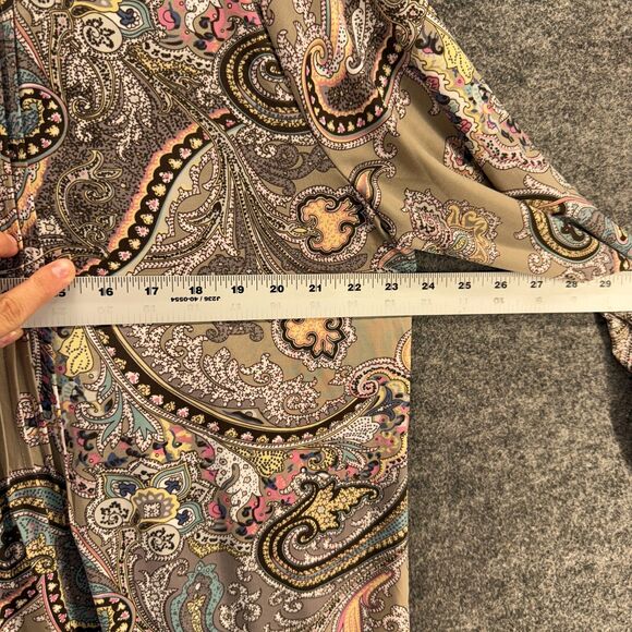 Serengeti Dress Women XL Beige Paisley Shift Short Crew Neck Button Long Sleeve - Picture 5 of 7